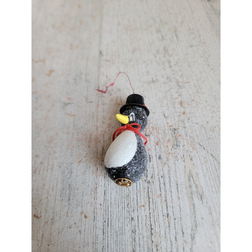 Miniature glitter penguin top hat tuxedo vintage ornament Xmas unique